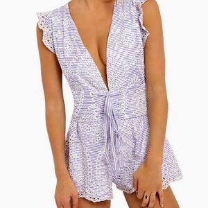 Beach Riot Nixie Plunging V Neck Eyelet Romper size Small